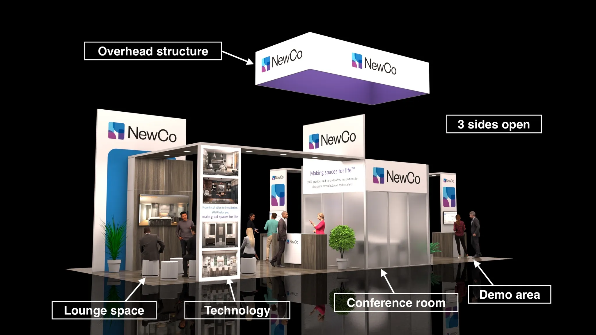 20x20 booth design inspiration