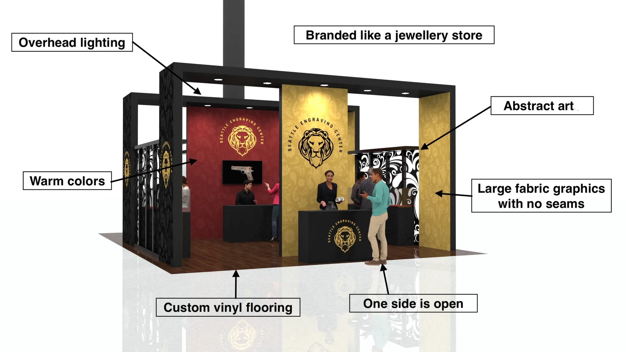 20x20 booth design inspiration