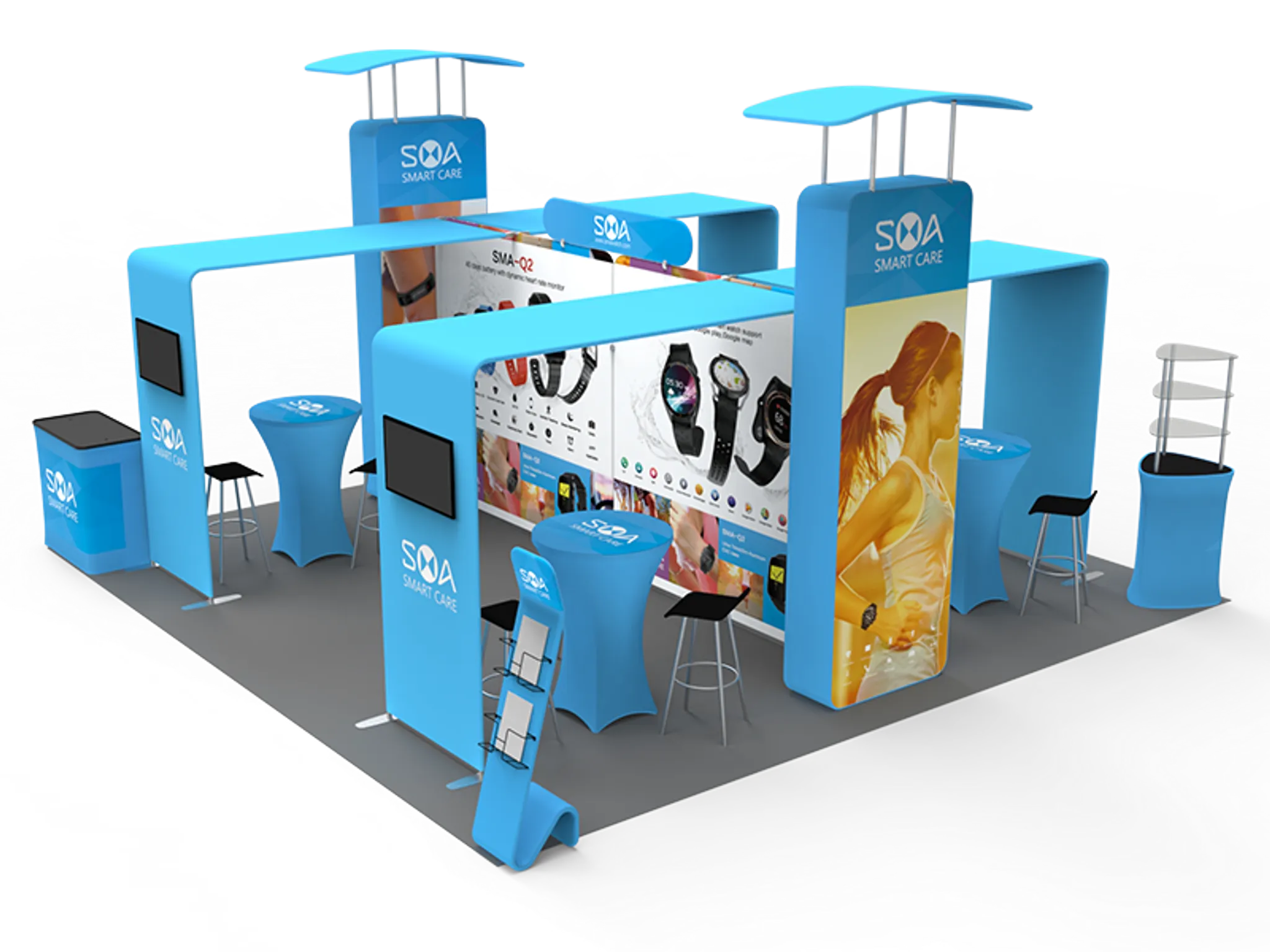 Locus Displays 20x20 Island custom exhibit with meeting areas