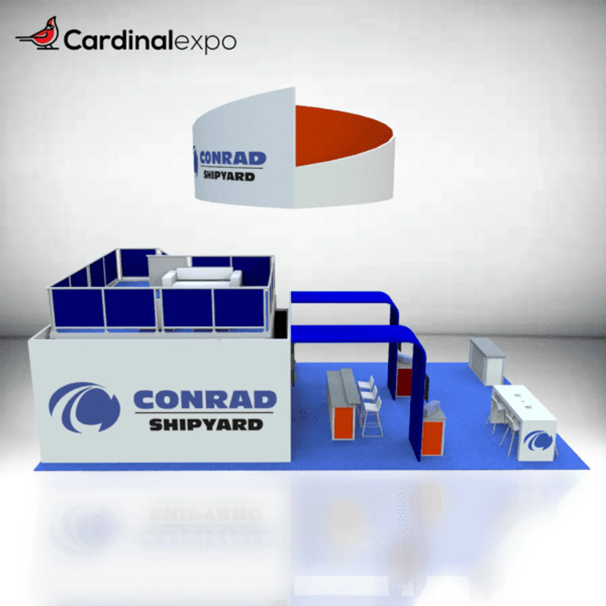 20x30 Island booth design by Cardinal Expo