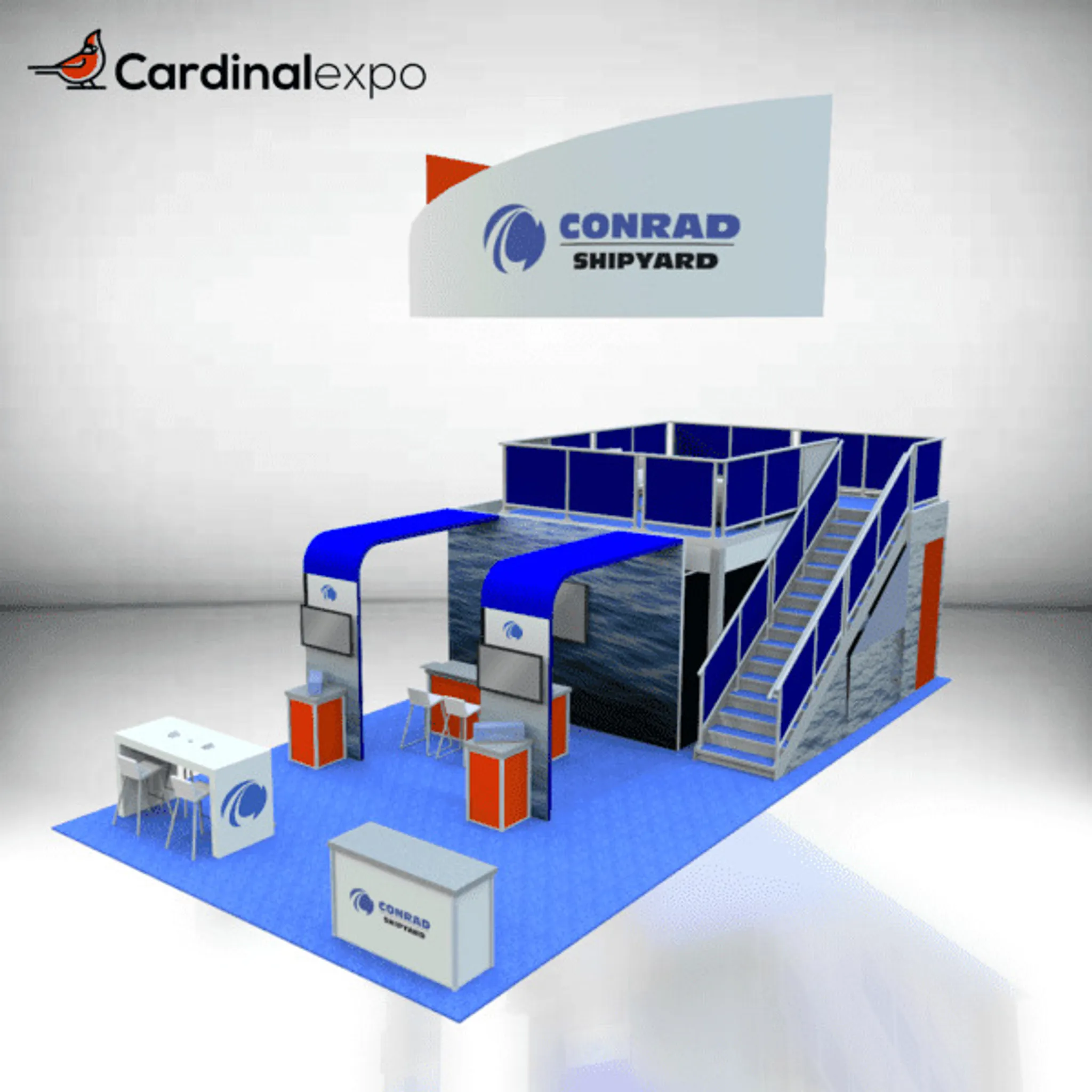 20x30 Island booth design by Cardinal Expo